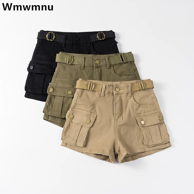 Shorts Denim Cargo Pants Women Sexy Streetwear High Waist Summer Stretch Cortos Big Pockets Mini Jeans New Vintage Vaqueros